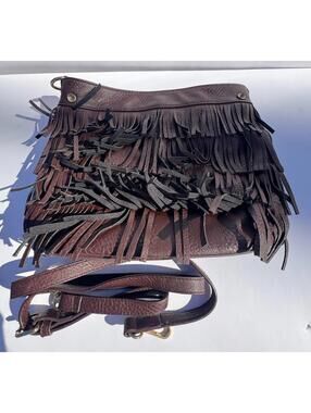 Charming Charlie Fringe Crossbody Bag Brown Boho Tassel Shoulder Purse